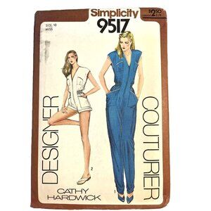 Simplicity 9517 Jumpsuit Shorts V-Neck Front Zip Pockets Bust 32.5" Sz 10 Uncut